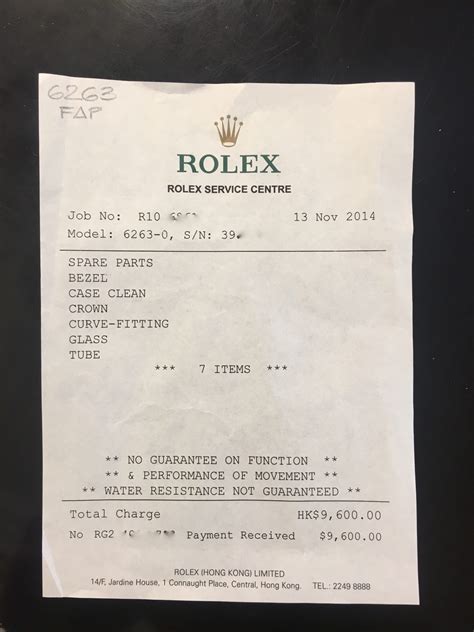 rolex receipt 2021